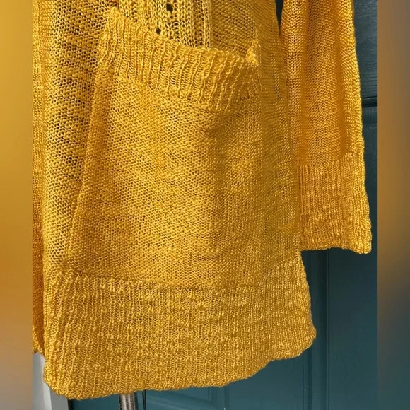 NWT Love Ellie Two Pocket Sunny Yellow Open Front Cardigan Textured Knit, Large - Picture 6 of 13